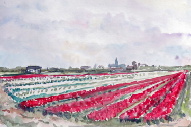 Painting titled "Tulipe à la Torche 4" by Michel Hamelin, Original Artwork, Watercolor