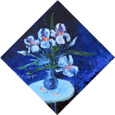 Painting titled "iris" by Michel Hamelin, Original Artwork, Oil Mounted on Wood Stretcher frame