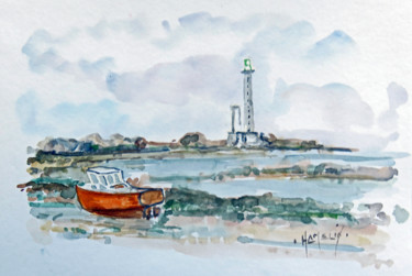 Painting titled "Echouage à l'Ile Vi…" by Michel Hamelin, Original Artwork, Watercolor