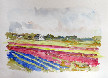 Painting titled "Jacinthes et Tulipe…" by Michel Hamelin, Original Artwork, Watercolor