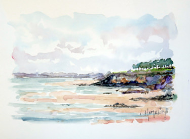 Painting titled "La plage du Ris à D…" by Michel Hamelin, Original Artwork, Watercolor