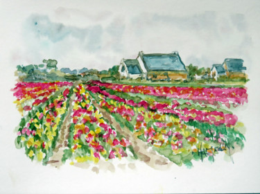 Painting titled "Tulipes à la Torche" by Michel Hamelin, Original Artwork, Watercolor