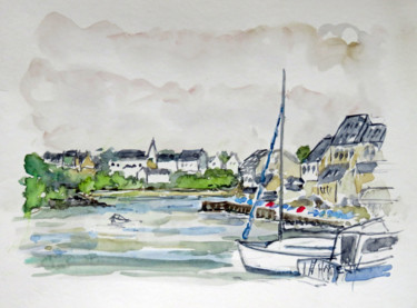 Painting titled "Audierne vu du port" by Michel Hamelin, Original Artwork, Watercolor