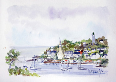 Painting titled "La pointe de Bénode…" by Michel Hamelin, Original Artwork, Watercolor