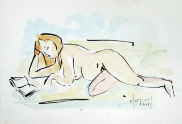 Painting titled "Lecture" by Michel Hamelin, Original Artwork, Ink