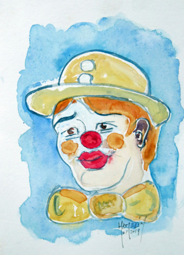 Peinture intitulée "Un clown pour Julie…" par Michel Hamelin, Œuvre d'art originale, Aquarelle