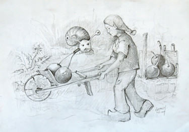 Drawing titled "Le korrigan voleur…" by Michel Hamelin, Original Artwork, Pencil