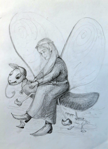Drawing titled "Vol au dessus de la…" by Michel Hamelin, Original Artwork, Pencil