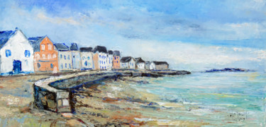 Painting titled "Marée basse à l'Ile…" by Michel Hamelin, Original Artwork, Oil Mounted on Wood Stretcher frame