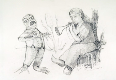 Drawing titled "Le Korrigan et le c…" by Michel Hamelin, Original Artwork, Graphite