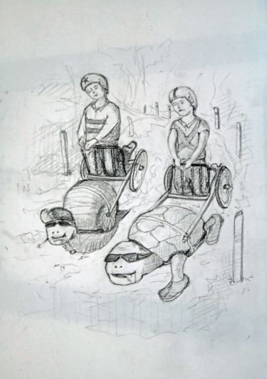 Dessin intitulée "L'escargot et la to…" par Michel Hamelin, Œuvre d'art originale, Conté