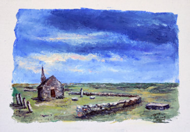 Painting titled "Ile de Sein :nuages…" by Michel Hamelin, Original Artwork, Oil Mounted on Wood Stretcher frame