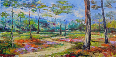Pintura titulada "Forêt landaise le v…" por Michel Hamelin, Obra de arte original, Oleo Montado en Bastidor de camilla de ma…