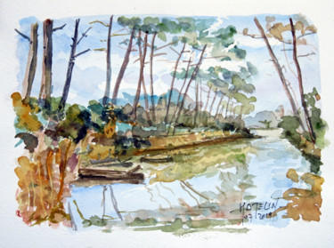 Painting titled "Petit Piquey" by Michel Hamelin, Original Artwork, Watercolor