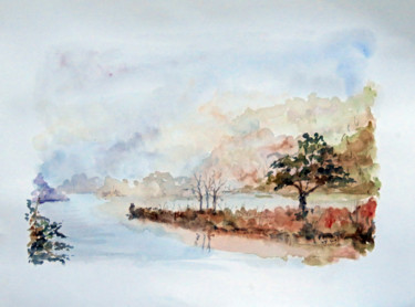 Peinture intitulée "Brouillard d'automn…" par Michel Hamelin, Œuvre d'art originale, Aquarelle Monté sur Carton