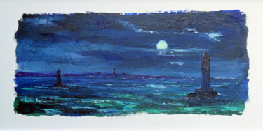 Painting titled "Clair de lune sur l…" by Michel Hamelin, Original Artwork, Oil Mounted on Wood Stretcher frame