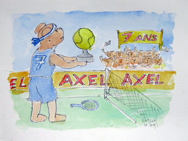Painting titled "Axel a 7 ans" by Michel Hamelin, Original Artwork, Watercolor