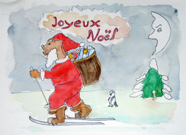"Le père Noël part à…" başlıklı Tablo Michel Hamelin tarafından, Orijinal sanat, Suluboya