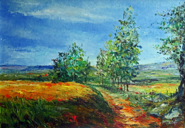 Картина под названием "Le chemin creux" - Michel Hamelin, Подлинное произведение искусства, Масло Установлен на Деревянная р…