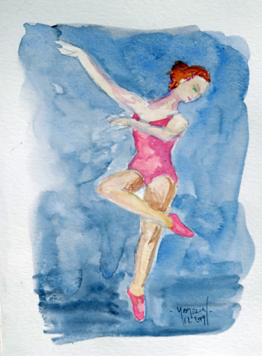 Painting titled "Danseuse 4" by Michel Hamelin, Original Artwork, Watercolor