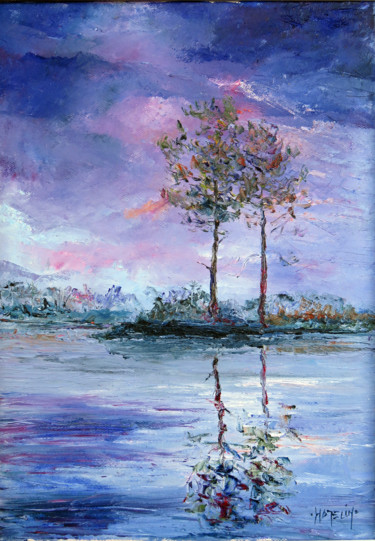 제목이 "Soleil levant sur l…"인 미술작품 Michel Hamelin로, 원작, 기름 나무 들것 프레임에 장착됨