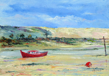 Peinture intitulée "La dune du Pilat vu…" par Michel Hamelin, Œuvre d'art originale, Huile Monté sur Châssis en bois
