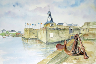 Pintura intitulada "La ville close à Co…" por Michel Hamelin, Obras de arte originais, Aquarela