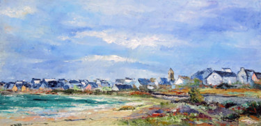 Peinture intitulée "La plage au Léhan à…" par Michel Hamelin, Œuvre d'art originale, Huile Monté sur Châssis en bois