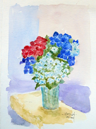 Painting titled "Ayesha, blaumeise e…" by Michel Hamelin, Original Artwork, Watercolor