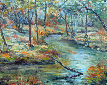 Painting titled "La rivière de pont…" by Michel Hamelin, Original Artwork, Oil Mounted on Wood Stretcher frame