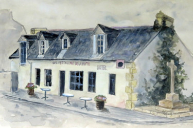 Peinture intitulée "L'hôtel de la poste…" par Michel Hamelin, Œuvre d'art originale, Aquarelle