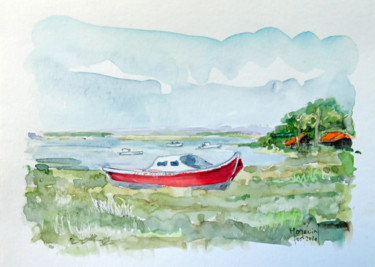 Peinture intitulée "en attendant la mar…" par Michel Hamelin, Œuvre d'art originale, Aquarelle