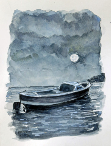 Painting titled "marée basse au clai…" by Michel Hamelin, Original Artwork, Watercolor