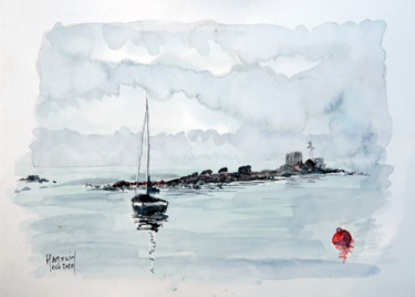 Peinture intitulée "Calme plat aux Etoc…" par Michel Hamelin, Œuvre d'art originale, Aquarelle