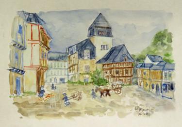 Painting titled "La place terre aux…" by Michel Hamelin, Original Artwork, Watercolor