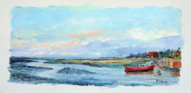 Картина под названием "Le port de Bordes à…" - Michel Hamelin, Подлинное произведение искусства, Масло Установлен на Деревян…
