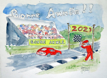 Pintura titulada "bonne année 2021 en…" por Michel Hamelin, Obra de arte original, Acuarela