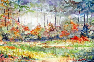 Peinture intitulée "Clairère en automne" par Michel Hamelin, Œuvre d'art originale, Aquarelle
