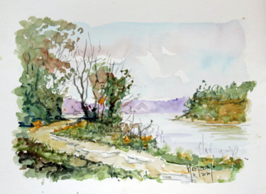 Painting titled "Le Goyen au Sugenso…" by Michel Hamelin, Original Artwork, Watercolor