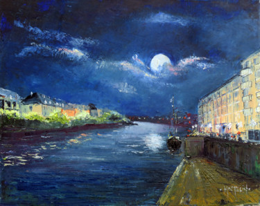 Pintura titulada "Pleine lune sur le…" por Michel Hamelin, Obra de arte original, Oleo Montado en Bastidor de camilla de mad…