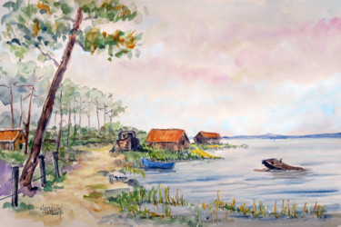 Painting titled "La pointe de l'Aigu…" by Michel Hamelin, Original Artwork, Watercolor