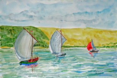 Painting titled "Deux pinassotes à v…" by Michel Hamelin, Original Artwork, Watercolor