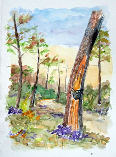 Painting titled "Le chemin de la dun…" by Michel Hamelin, Original Artwork, Watercolor