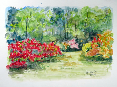 Painting titled "Le parc floral de B…" by Michel Hamelin, Original Artwork, Watercolor