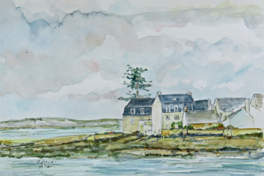 Painting titled "La pointe de l'Ile…" by Michel Hamelin, Original Artwork, Watercolor
