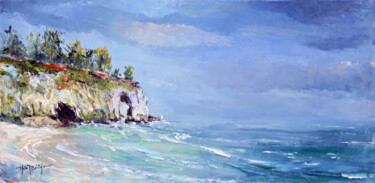 Painting titled "L'ile vierge à Croz…" by Michel Hamelin, Original Artwork, Oil Mounted on Wood Stretcher frame