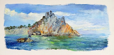 Painting titled "Rochers à l'Ile vie…" by Michel Hamelin, Original Artwork, Oil Mounted on Wood Stretcher frame