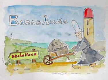 Painting titled "Bonne année ! (bigo…" by Michel Hamelin, Original Artwork, Watercolor