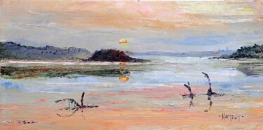 Painting titled "soleil levant sur l…" by Michel Hamelin, Original Artwork, Oil Mounted on Wood Stretcher frame