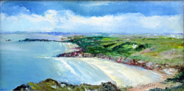 Painting titled "La plage du poul à…" by Michel Hamelin, Original Artwork, Oil Mounted on Wood Stretcher frame